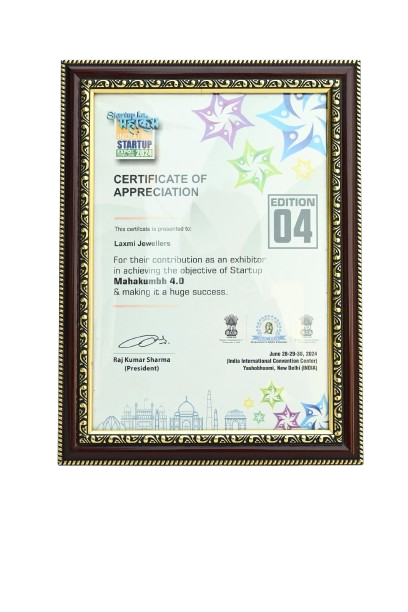 Certificate of Appreciation: Laxmi Jewellers at Startup Mahakumbh 4.0