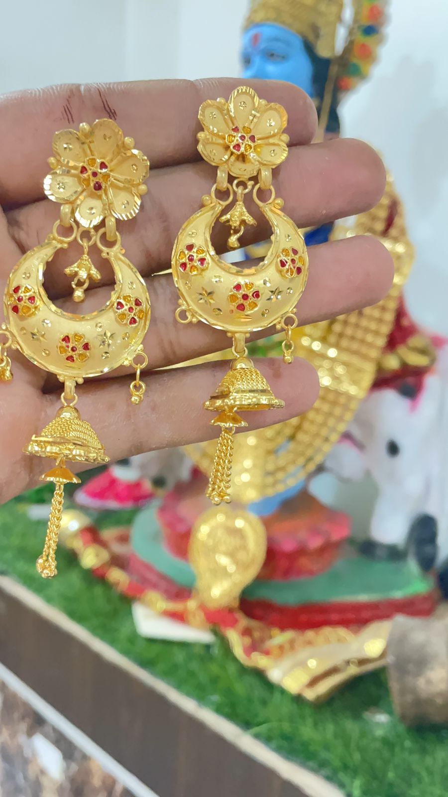 22K Gold Simple Chandbali Earrings Design - South India Jewels